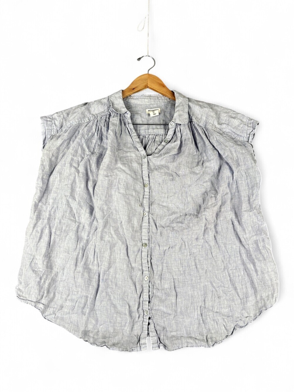 Artisan NY 100% Linen Button-Up Blouse Cap Sleeve L